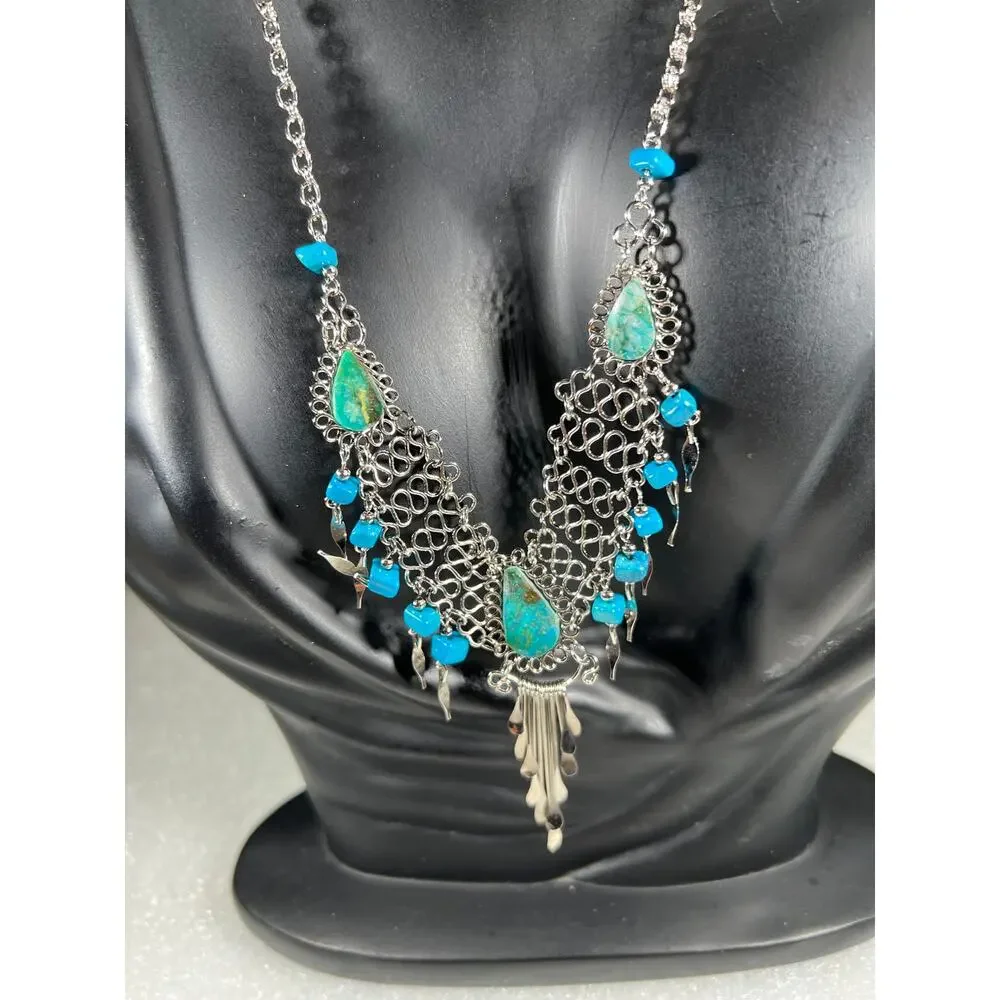 Vintage Natural Stone Hand Crafted Wire Wrap Necklace 80s 90s Southwestern Look - Picture 10 of 16